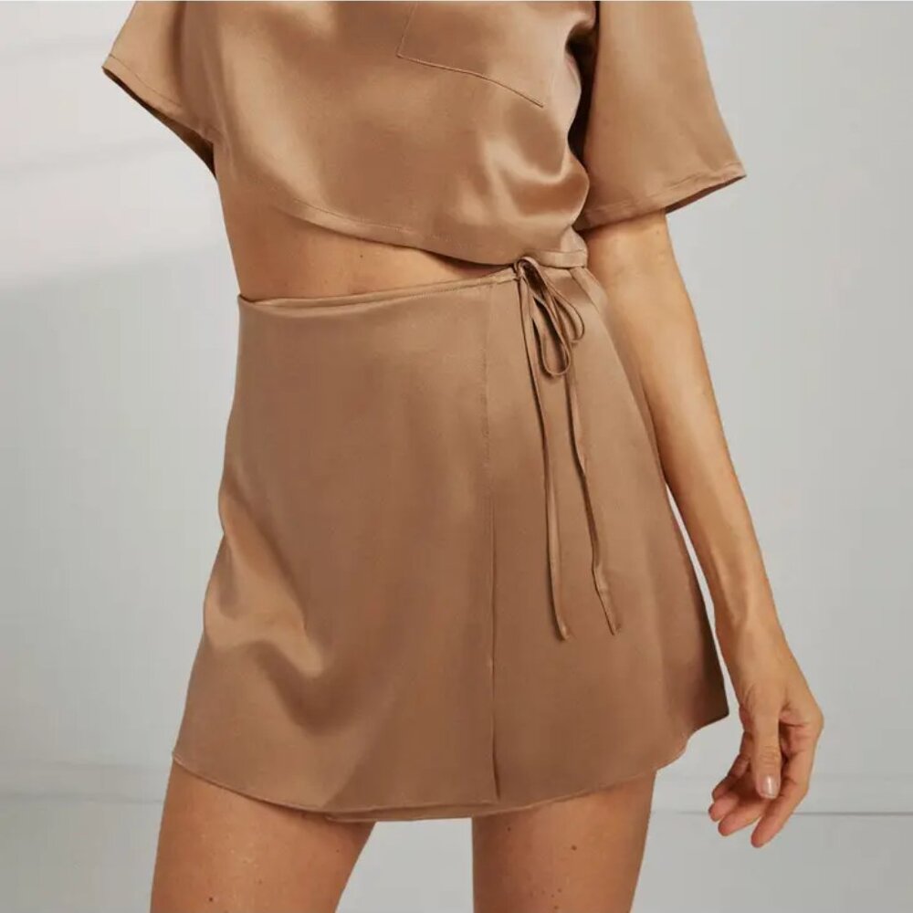 Lunya Washable Silk Wrap Sleep Skirt in Tan - Size